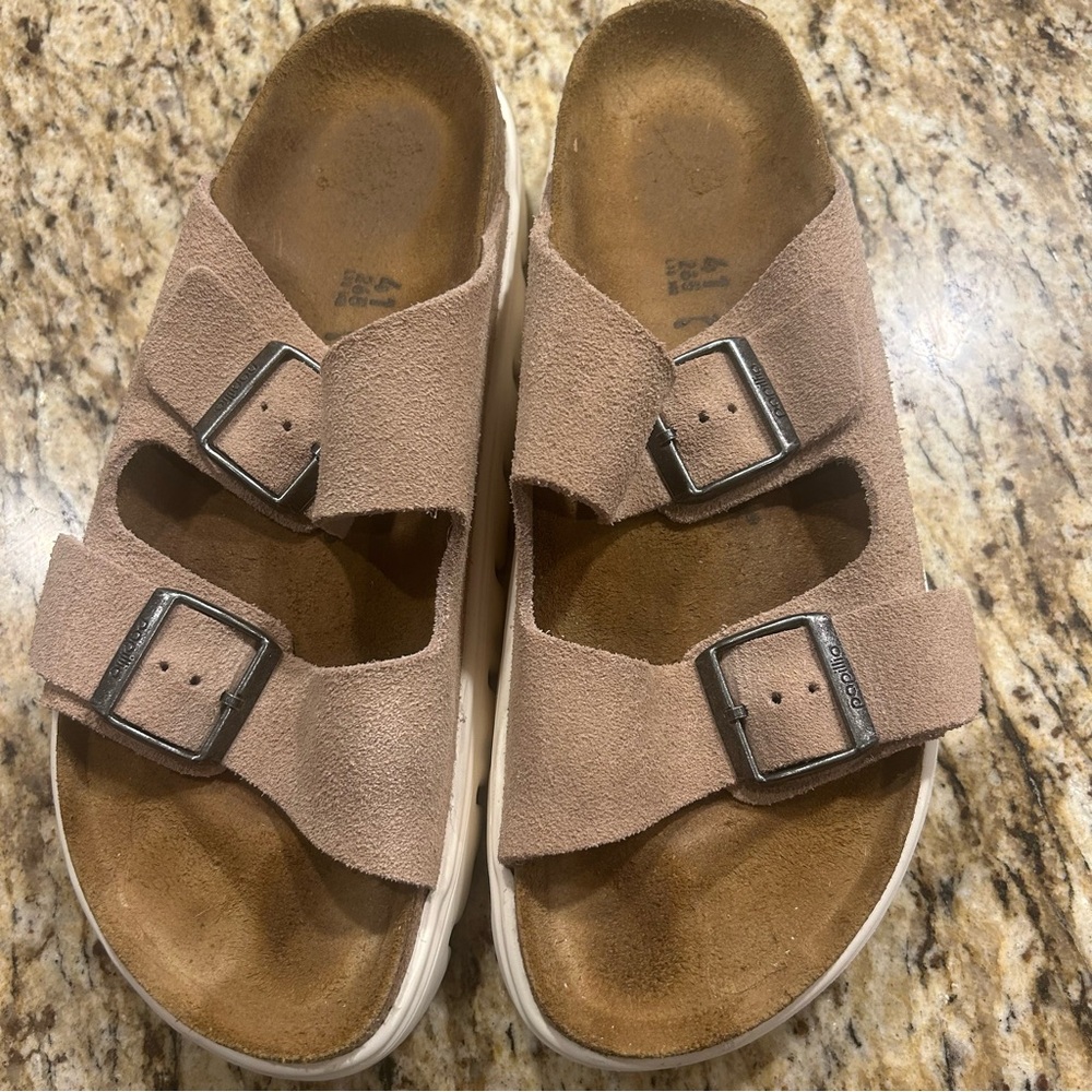 Kids Suede Double-Buckle Sandals in Taupe